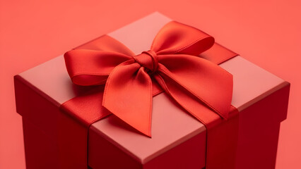 Obraz premium Valentine's day gift box with red ribbon on pink background for lovers