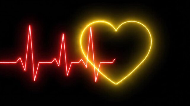 Glowing Neon Heart Shape Animation on Black Background
