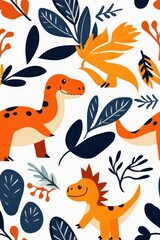 Obraz premium A flat style seamless pattern featuring Velociraptors, isolate on white background, showcasing various dynamic poses.