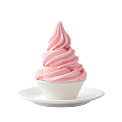 Soft serve strawberry ice cream served on a plate, isolated on a white background, highlighting its delicious presentation. PNG