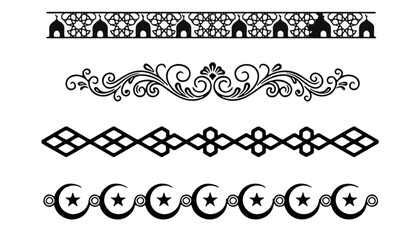 Fototapeta premium Elegant Collection of Diverse Vector Decorative Borders Featuring Intricate Islamic, Floral Swirls, and Geometric Patterns for Graphic Design Elements and Page Dividers