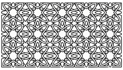 Fototapeta premium Intricate geometric Islamic pattern, a repeating motif of stars and interwoven lines forming a decorative border or background design