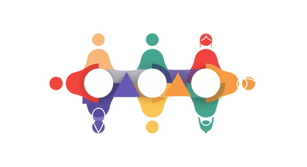 A stylized illustration of diverse people coming together in unity and solidarity with colorful, overlapping figures on a white background.