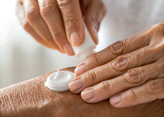 Applying face cream on skin, skincare routine close-up with moisturizer
