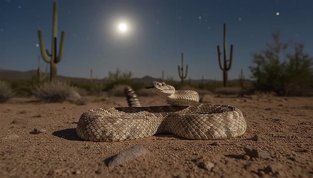 Closeup of a Rattlesnake at night in Sonoran Desert, Saguaro National Park, Arizona, USA.
