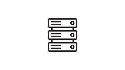 Server racks in simple line art style with black lines on white background for IT infrastructure