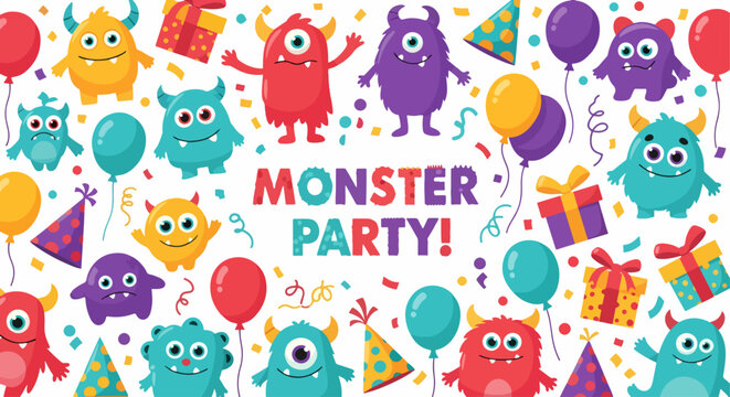 Cartoon Monsters Birthday Bash Card