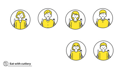 ナイフとフォークを持つ人物　アイコンセット　2色