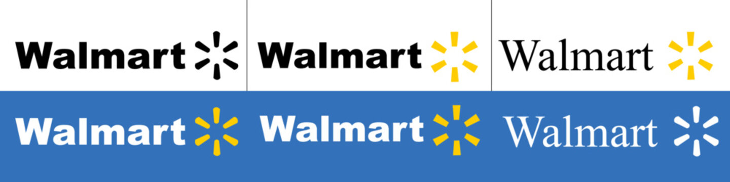 Walmart icon logo sign symbol, Six variations of a retail corporation logos, Editorial vector illustration, store company logo