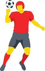 Obraz premium Soccer player wearing a red jersey and helmet controls the ball with his head during a match.