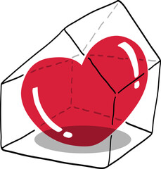 Red Geometric Heart in the glass house Illustration.