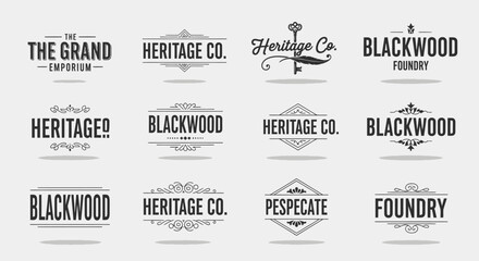 Set of vintage retro labels and badges featuring vector design elements for business icons, stamps, and web banner stickers with a classic pattern style © Rizky