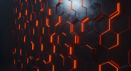 Hexagonal Grid with Glowing Orange Lines