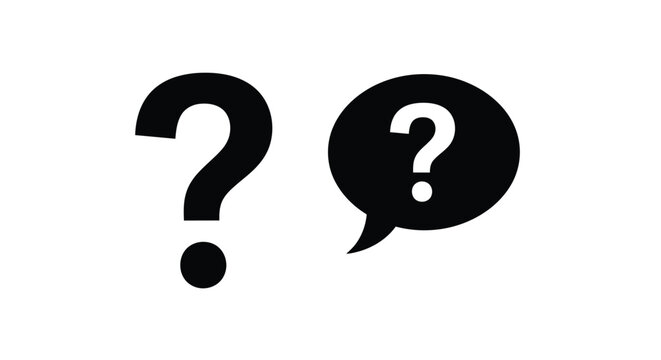 Two black question marks one within a speech bubble on a white background
