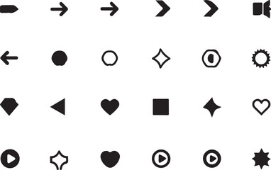 Collection of various icons representing different symbols and media controls Vector, illustration