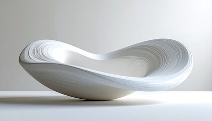 Abstract white sculpture, a flowing bowl shape, textured exterior