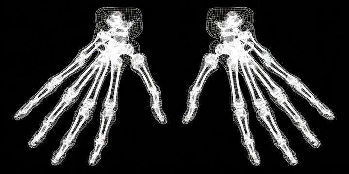 X-ray of two human hands showing bones and joints.