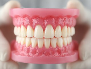 Obraz premium A close-up image showcases healthy, white human teeth with a consistent structure and shape.