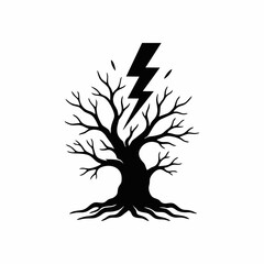 Fototapeta premium Dead Tree with Lightning Bolt Silhouette Logo Illustration