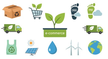 Green E-commerce and Sustainable Business Icons.