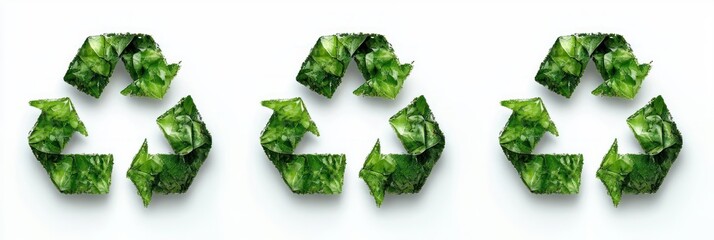 three recycling symbols formed from green leaves on a clean white background conveying eco-friendly sustainability and hope
