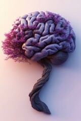 brain-shaped tree with twisted wooden stem and purple blossoms, evoking serene creativity and introspection