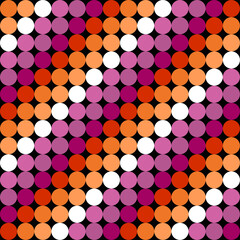 Lesbian pride flag abstract background with colorful dots and circles. Vibrant sunset pride month pattern for LGBTQ+ community celebration and diversity design.