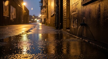 Fototapeta premium Rainy Night Street With Reflections In The City