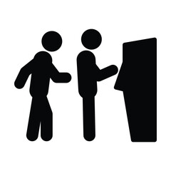 ATM Queue Icon &ndash; Bank Customer Waiting Pictogram Symbol Two people standing at ATM