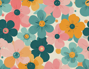 くすみパステルの花柄パターン2