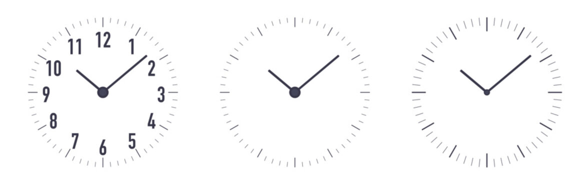 Black clock faces set. Vector illustration isolated on a white background