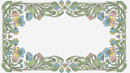An elegant vintage floral frame featuring an ornate vector design with spring leaves and nature-inspired ornaments for a decorative invitation border or wallpaper banner © nisrinaicca