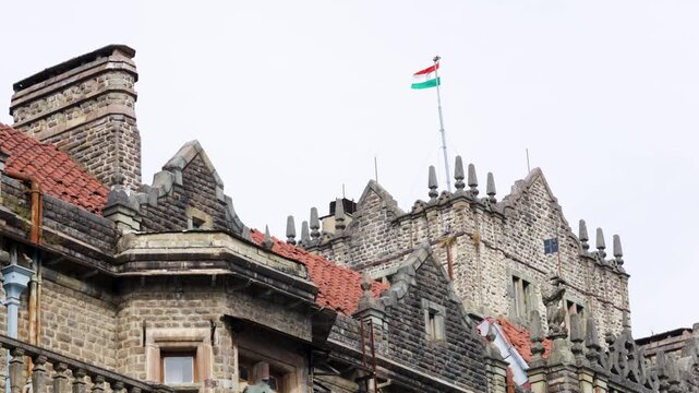 indian national flag flying over viceregal lodge shimla video is taken at shimla himachal pradesh india.