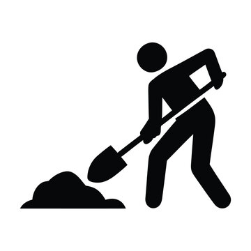 Man digging with shovel outdoors in daytime simple icon icon