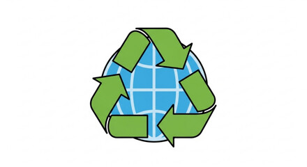Obraz premium Recycling symbol with globe inside representing sustainability and eco friendly practices green and blue colors simple vector illustration