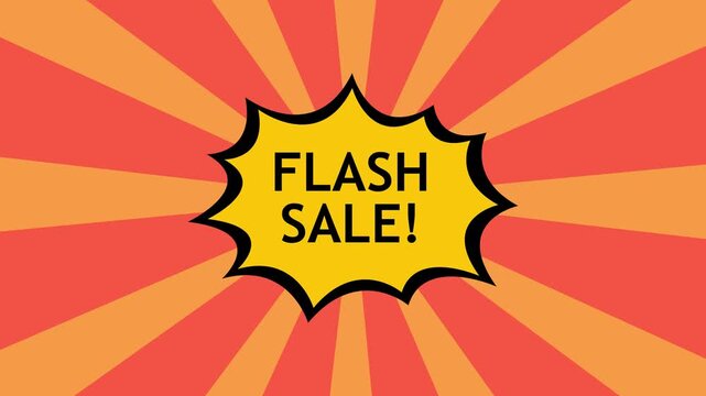 Bright comic-style burst with yellow starburst badge reading 'flash sale!' on red and orange radial rays