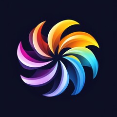 Naklejka premium vibrant multicolored swirling petals forming a glossy spiral pinwheel on a dark background, energetic and dynamic abstract design