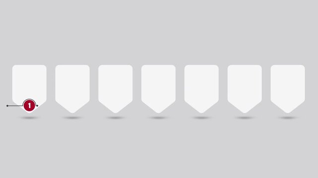 animated video of business infographics white pentagon shape 7 steps , multicolor label for workflow, presentation, 4k animation