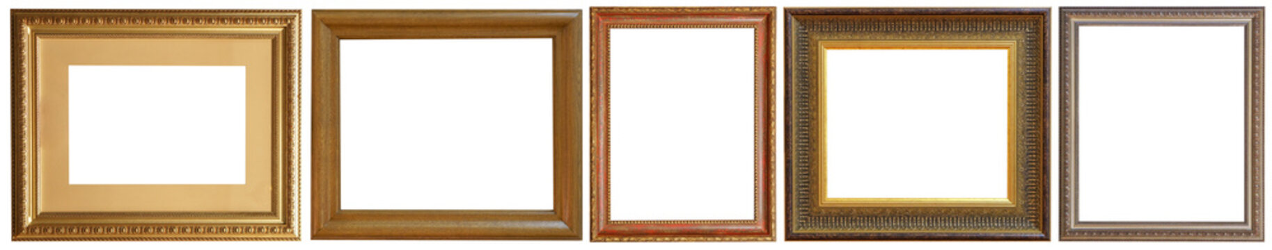 picture frames isolated on white background set antique gilded gold silver