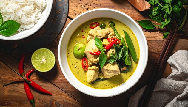 Delicious Thai Green Curry with Chicken and Vegetables.