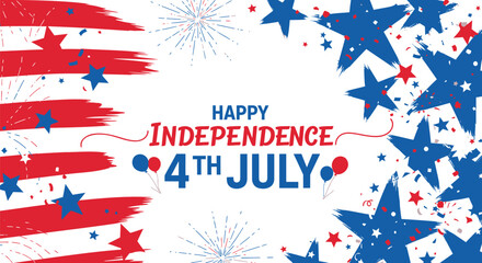Obraz premium 4th of July patriotic banner with red, white, and blue stars and stripes, Independence Day celebration background, American flag themed overlay for website or social media