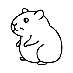 Obraz premium Minimalist hand drawn hamster icon, black line art, simple cartoon animal for children design elements. Cute hamster icon offers versatile use in educational materials, mobile applications.