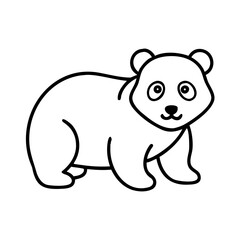 Fototapeta premium Minimalist hand drawn panda cartoon icon, black line art. Simple outline drawing illustrates charming baby panda cartoon icon, ideal for children designs.