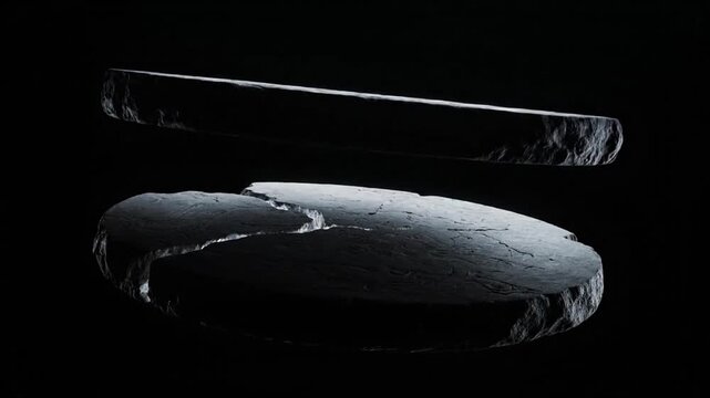 A dark surreal ancient stone tablet with mysterious carvings on a black background