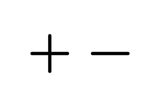Simple plus and minus signs on white background.