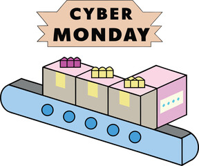 Pixel conveyor belt delivering products during cyber monday sale
