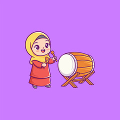 Girl Playing Drum for Ramadan Celebration