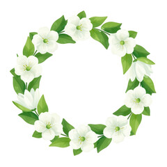 Beautiful white rose wreath with green leaves