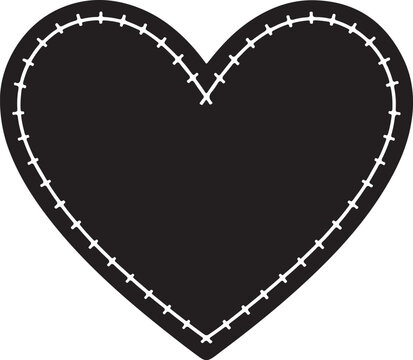 Black heart patch icon with white stitching border