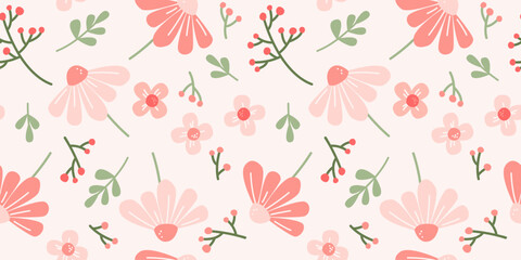 Romantic floral seamless pattern with pink coral flowers